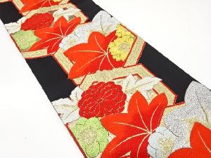 アンティーク　亀甲に紅葉・菊桐模様織出し袋帯（着用可）